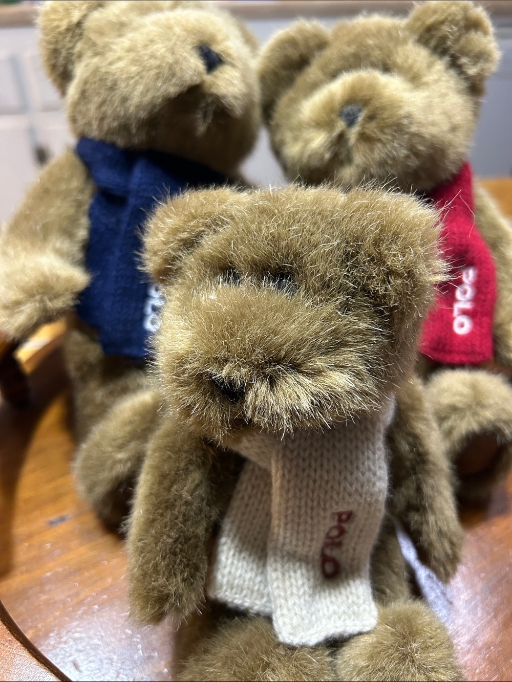Polo by Ralph Lauren Brown Plush Teddy Trio with Blue Red and Cream Scarves